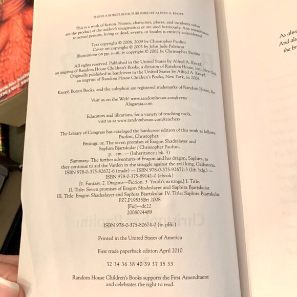 Brisingr Book 3 Inheritance Cycle Series Christopher Paolini Paperback 1st ED - Picture 6 of 9